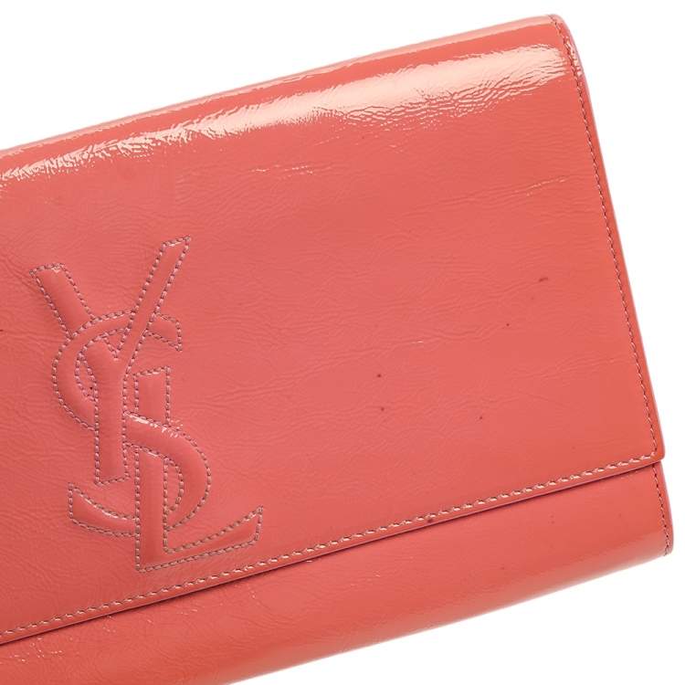 Pre Owned Yves Saint Laurent Pink Patent Leather Belle De Jour Flap Clutch