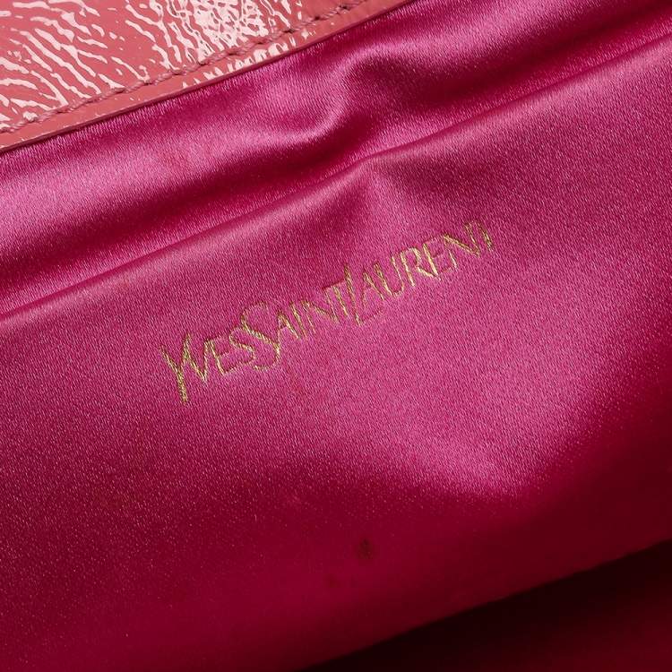 Pre Owned Yves Saint Laurent Pink Patent Leather Belle De Jour Flap Clutch