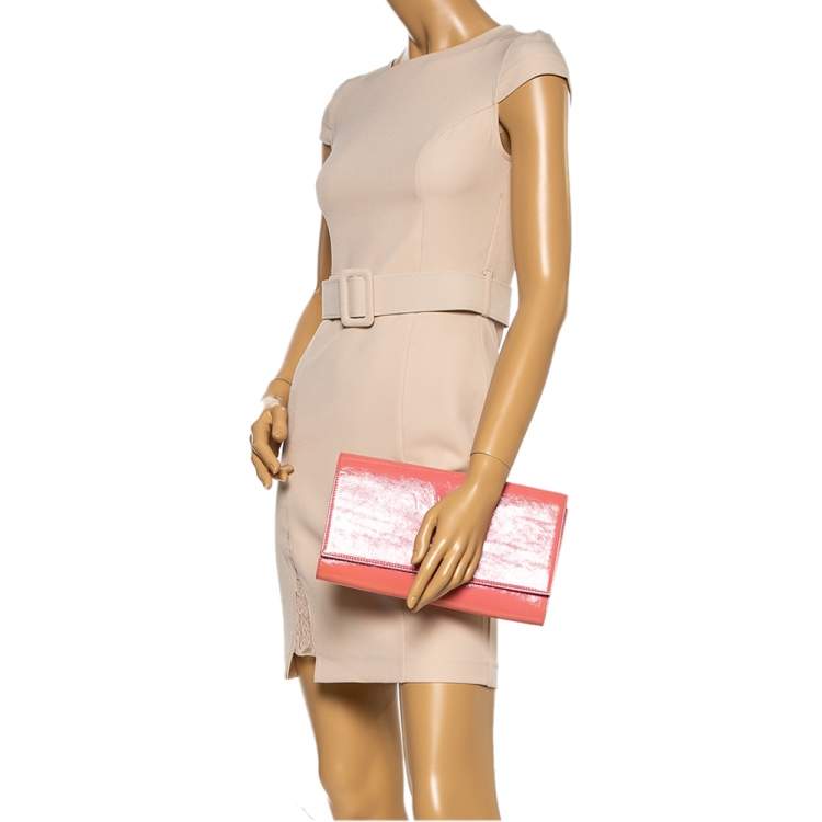 Pre Owned Yves Saint Laurent Pink Patent Leather Belle De Jour Flap Clutch