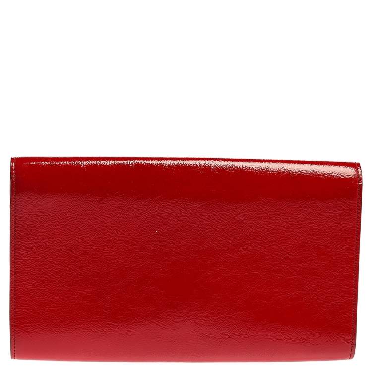 Pre Owned Yves Saint Laurent Red Patent Leather Belle De Jour Flap Clutch