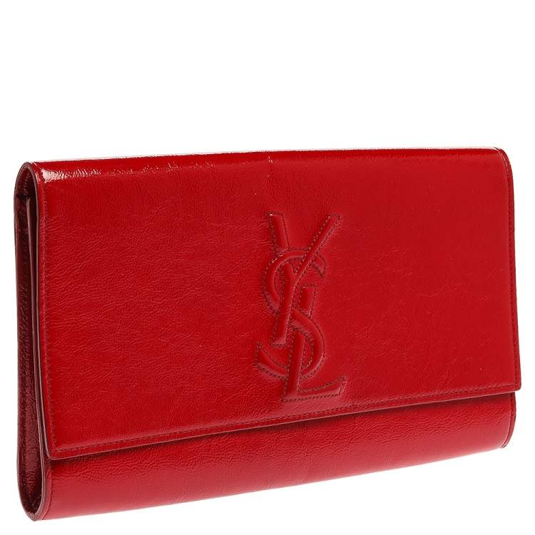 Pre Owned Yves Saint Laurent Red Patent Leather Belle De Jour Flap Clutch