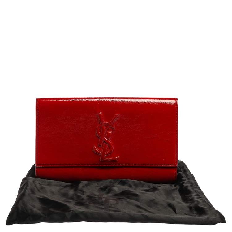 Pre Owned Yves Saint Laurent Red Patent Leather Belle De Jour Flap Clutch