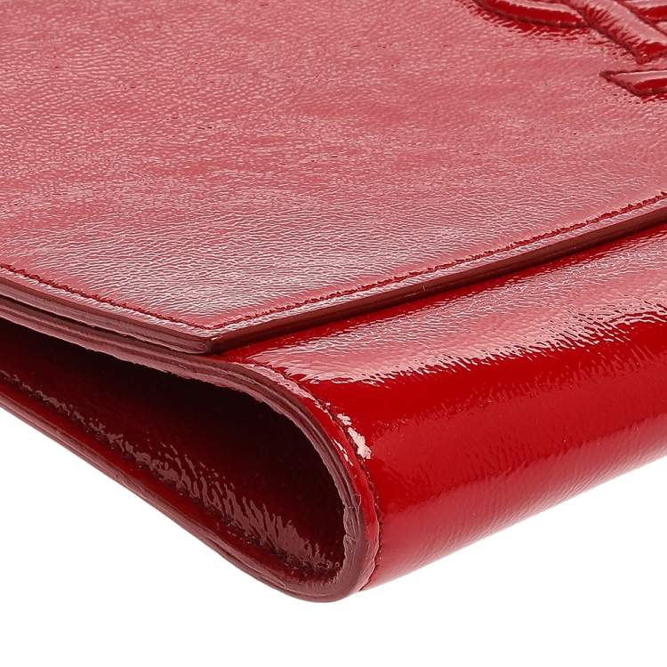 Pre Owned Yves Saint Laurent Red Patent Leather Belle De Jour Flap Clutch