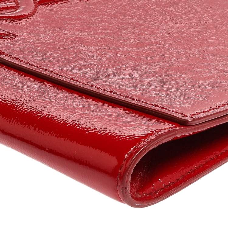 Pre Owned Yves Saint Laurent Red Patent Leather Belle De Jour Flap Clutch