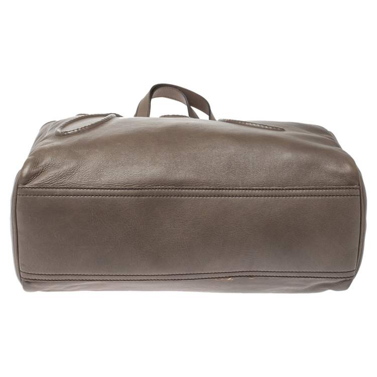 Pre Owned Saint Laurent Khaki Leather Shopper Tote