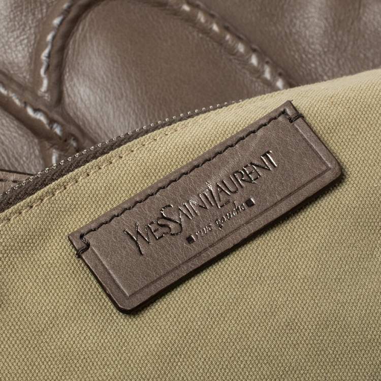 Pre Owned Saint Laurent Khaki Leather Shopper Tote