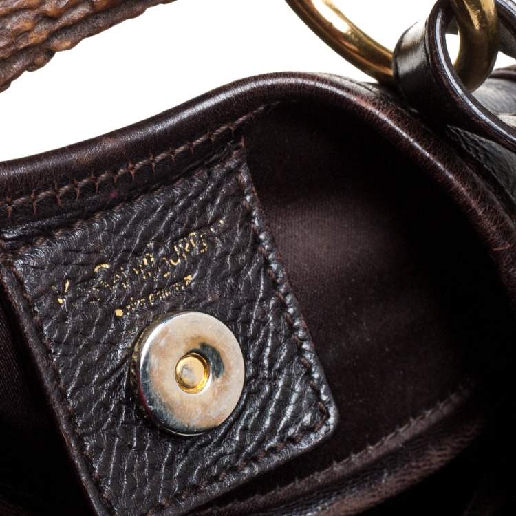 Pre Owned Saint Laurent Dark Brown Embroidered Leather Mombasa Hobo 