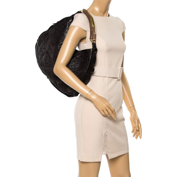 Pre Owned Saint Laurent Dark Brown Embroidered Leather Mombasa Hobo 