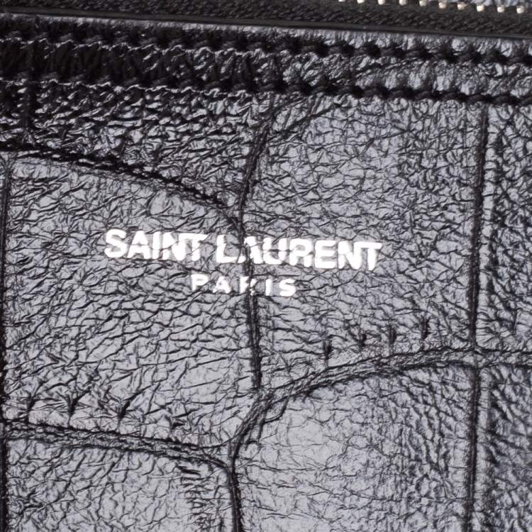 Pre Owned Saint Laurent Black Croc Embossed Leather Shopper Tote