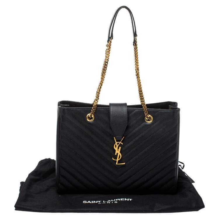 Pre Owned Saint Laurent Black Matelasse Leather Cassandre Shopper Tote