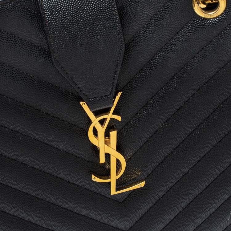 Pre Owned Saint Laurent Black Matelasse Leather Cassandre Shopper Tote