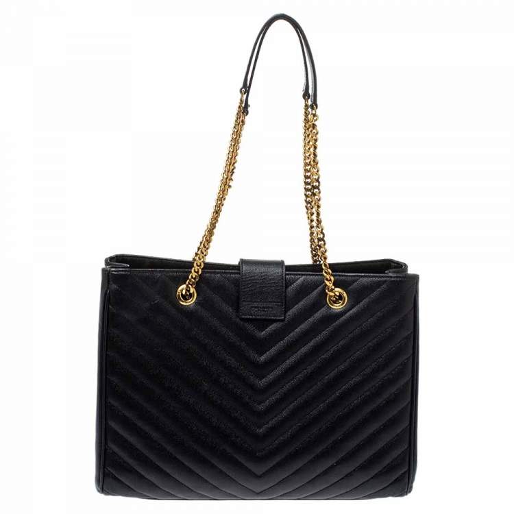 Pre Owned Saint Laurent Black Matelasse Leather Cassandre Shopper Tote