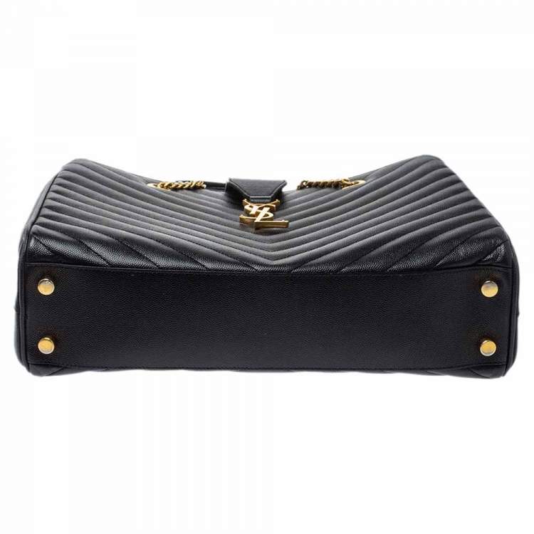 Pre Owned Saint Laurent Black Matelasse Leather Cassandre Shopper Tote