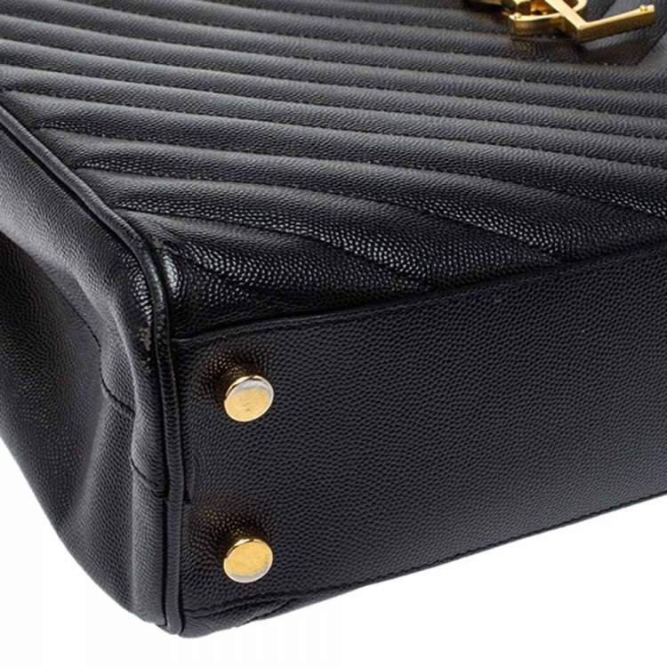 Pre Owned Saint Laurent Black Matelasse Leather Cassandre Shopper Tote