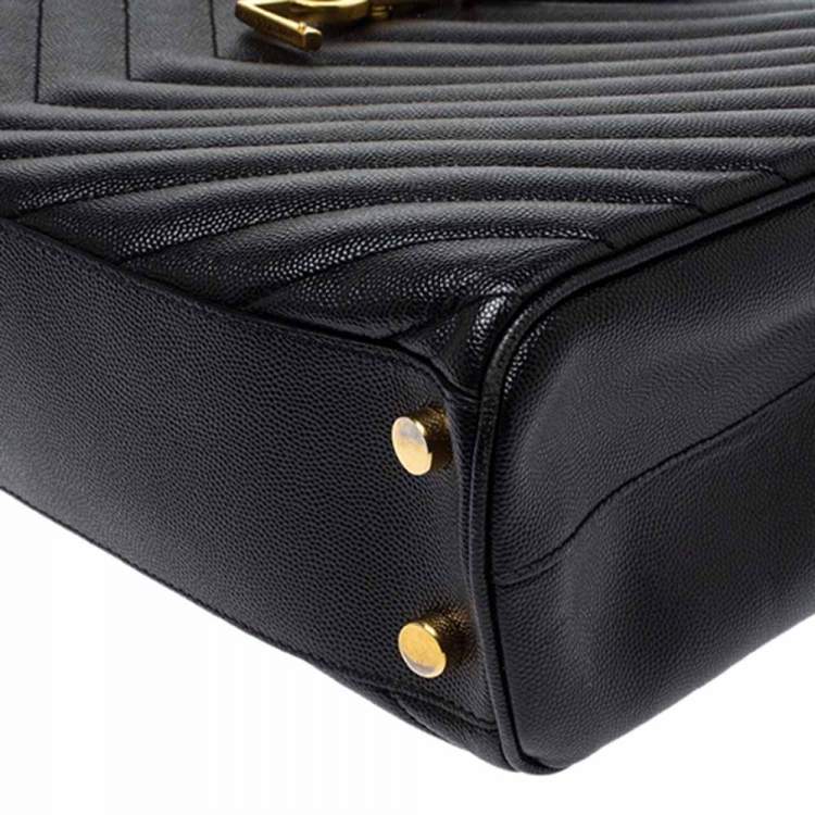 Pre Owned Saint Laurent Black Matelasse Leather Cassandre Shopper Tote