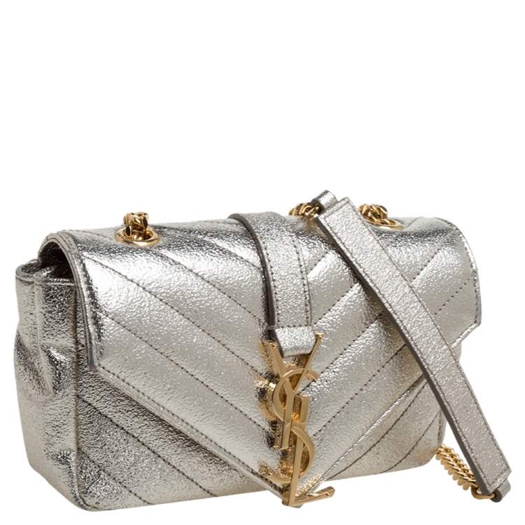 Pre Owned Saint Laurent Metallic Gold Matelassé Leather Monogram Crossbody Bag