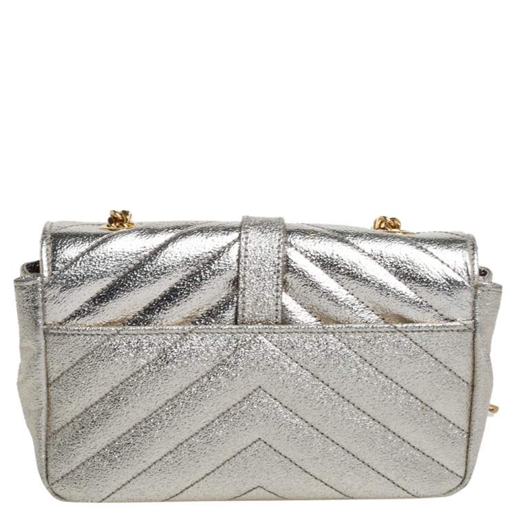 Pre Owned Saint Laurent Metallic Gold Matelassé Leather Monogram Crossbody Bag