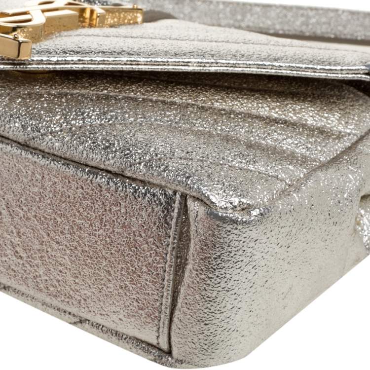 Pre Owned Saint Laurent Metallic Gold Matelassé Leather Monogram Crossbody Bag