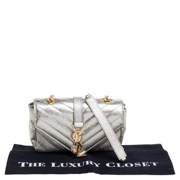 Pre Owned Saint Laurent Metallic Gold Matelassé Leather Monogram Crossbody Bag