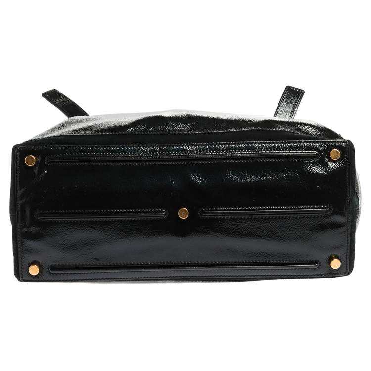 Pre Owned Saint Laurent Deep Green Patent Leather and Suede Large Muse Two Bag