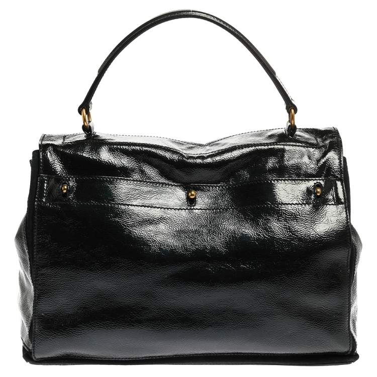 Pre Owned Saint Laurent Deep Green Patent Leather and Suede Large Muse Two Bag