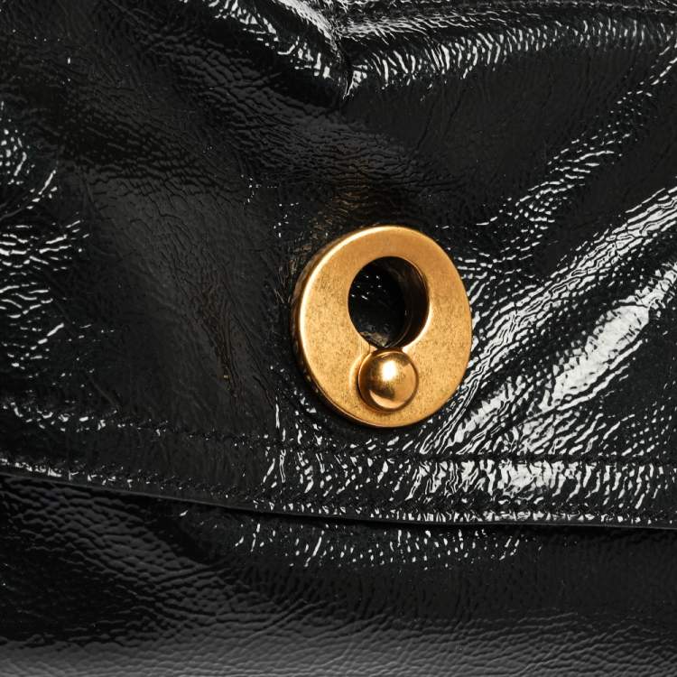 Pre Owned Saint Laurent Deep Green Patent Leather and Suede Large Muse Two Bag