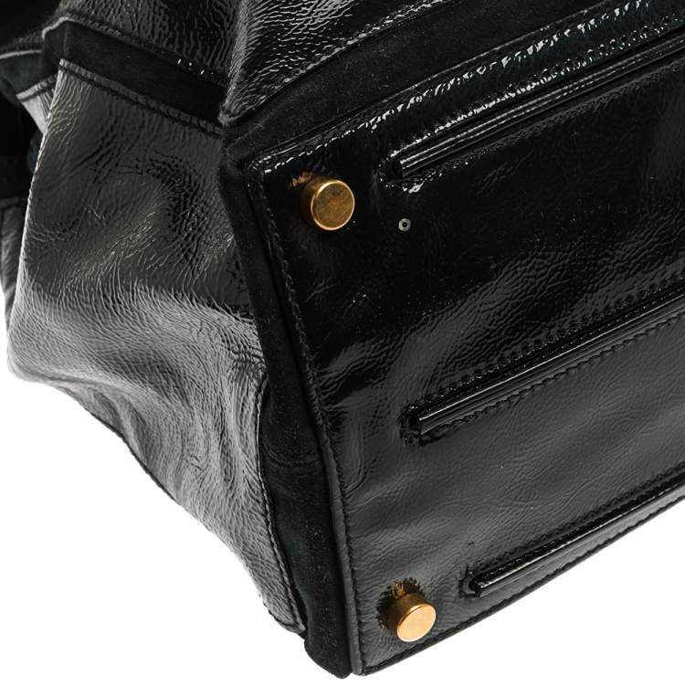 Pre Owned Saint Laurent Deep Green Patent Leather and Suede Large Muse Two Bag