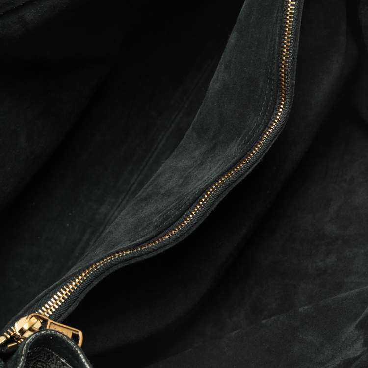 Pre Owned Saint Laurent Deep Green Patent Leather and Suede Large Muse Two Bag