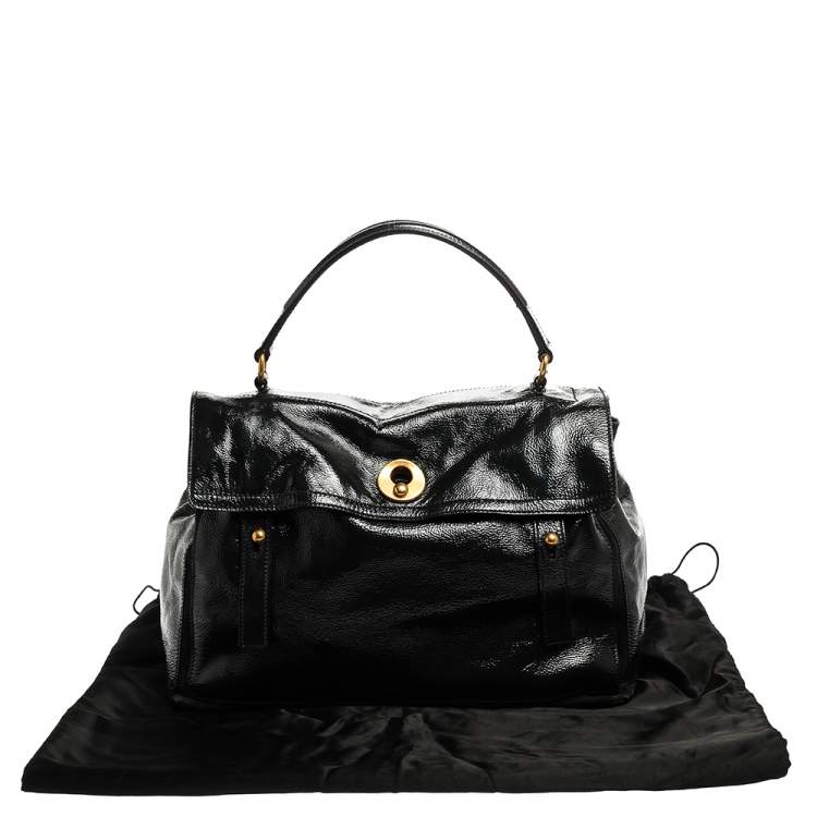 Pre Owned Saint Laurent Deep Green Patent Leather and Suede Large Muse Two Bag