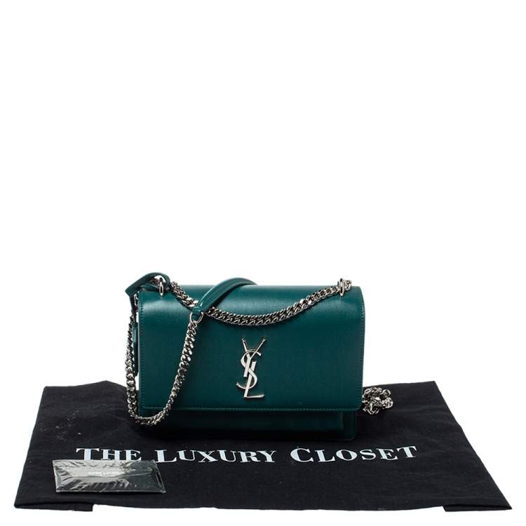 Pre Owned Saint Laurent Green Leather Medium Sunset Shoulder Bag