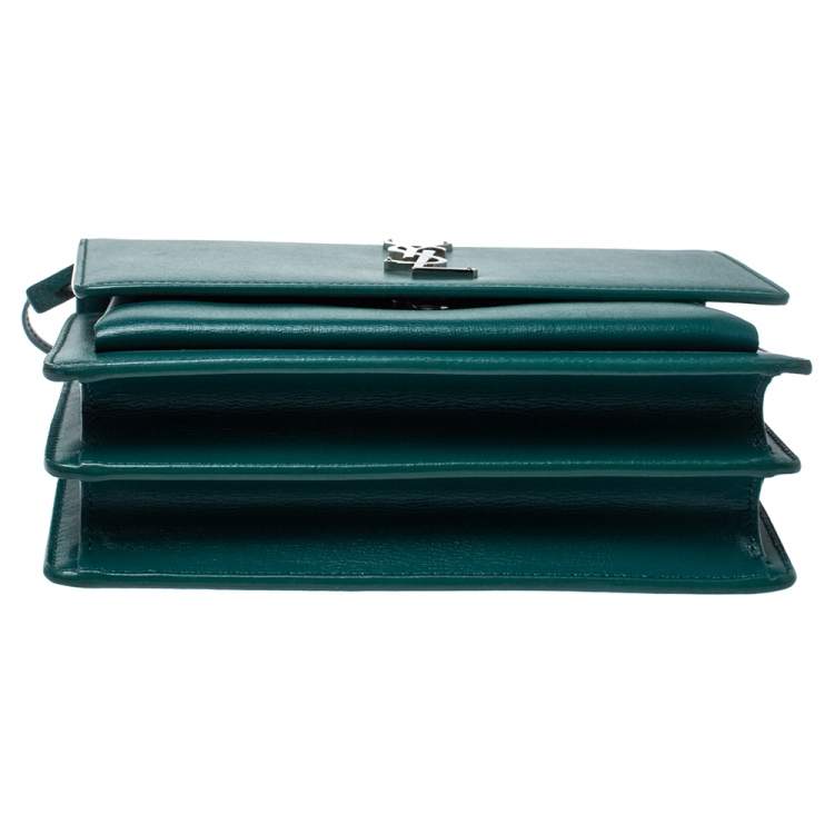Pre Owned Saint Laurent Green Leather Medium Sunset Shoulder Bag