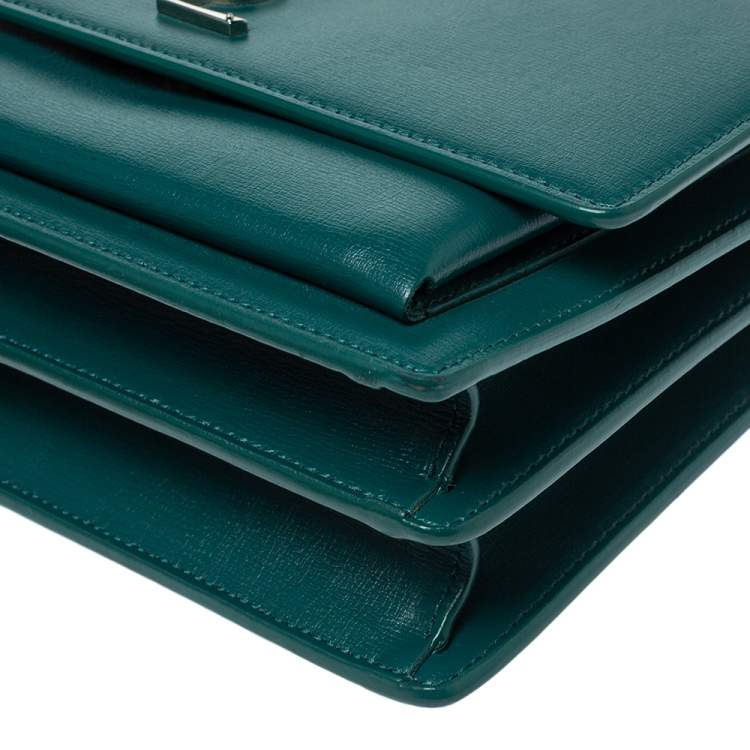Pre Owned Saint Laurent Green Leather Medium Sunset Shoulder Bag