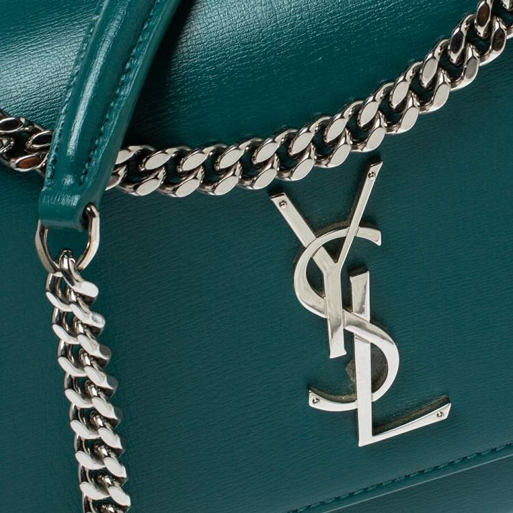 Pre Owned Saint Laurent Green Leather Medium Sunset Shoulder Bag