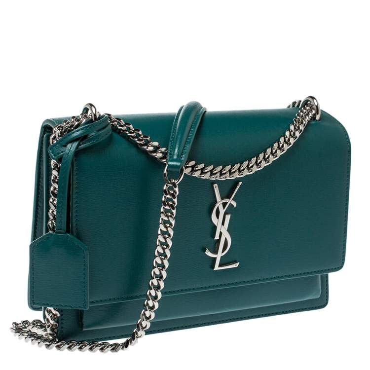 Pre Owned Saint Laurent Green Leather Medium Sunset Shoulder Bag