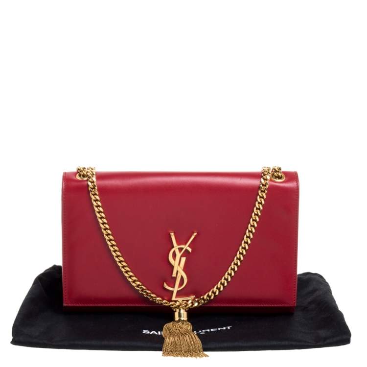 Pre Owned Saint Laurent Red Leather Medium Kate Tassel Shoulder Bag