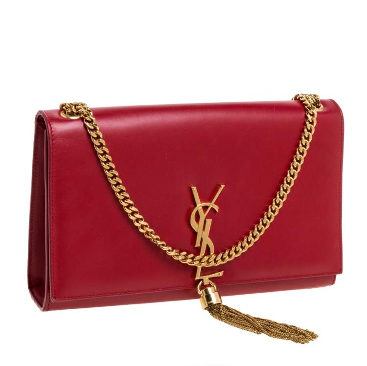 Pre Owned Saint Laurent Red Leather Medium Kate Tassel Shoulder Bag