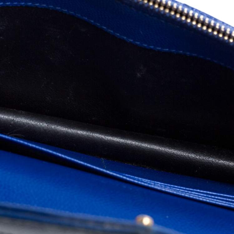 Pre Owned Saint Laurent Blue Matelassé Leather Monogram Envelope Wallet on Chain