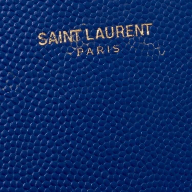 Pre Owned Saint Laurent Blue Matelassé Leather Monogram Envelope Wallet on Chain