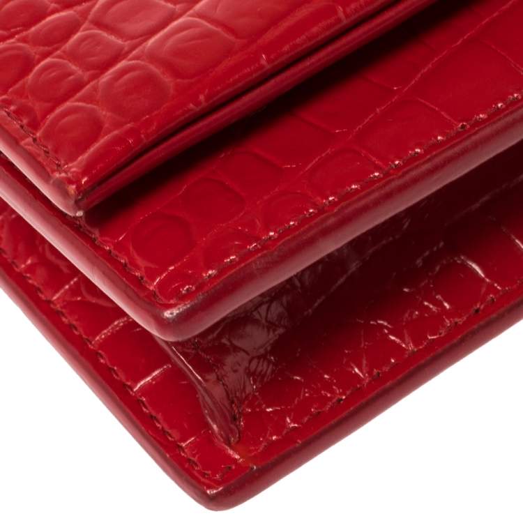 Pre Owned Saint Laurent Red Crocodile Embossed Leather Kate Wallet on Chain