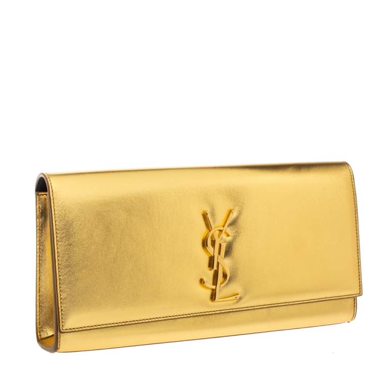 Pre Owned Saint Laurent Gold Patent Leather Kate Monogram Clutch