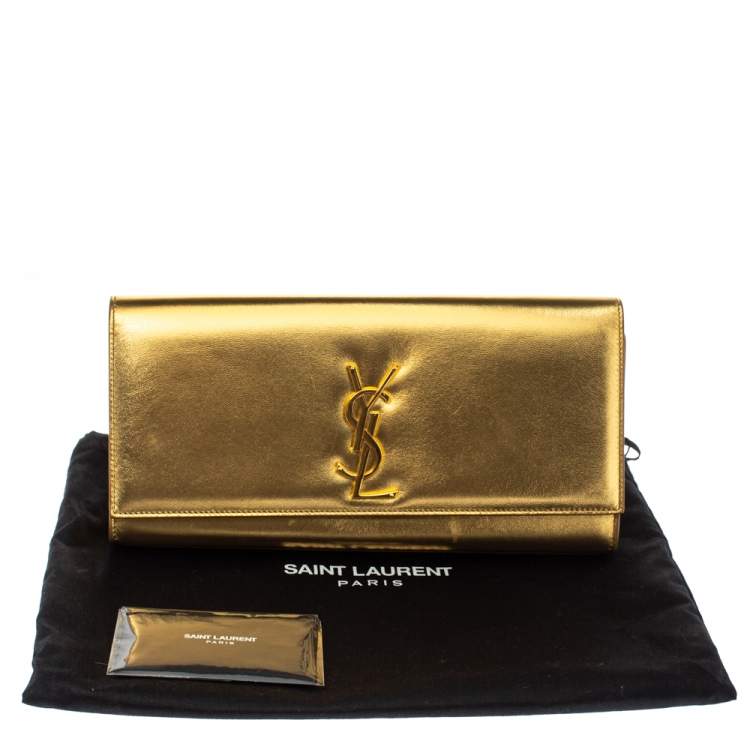 Pre Owned Saint Laurent Gold Patent Leather Kate Monogram Clutch