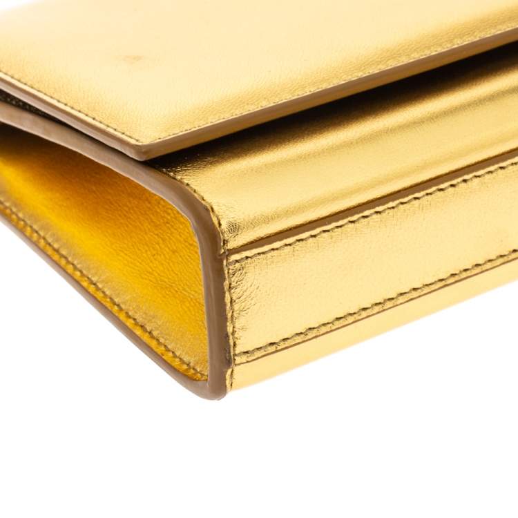 Pre Owned Saint Laurent Gold Patent Leather Kate Monogram Clutch