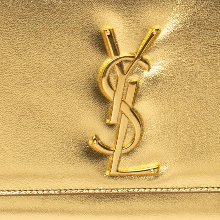 Pre Owned Saint Laurent Gold Patent Leather Kate Monogram Clutch