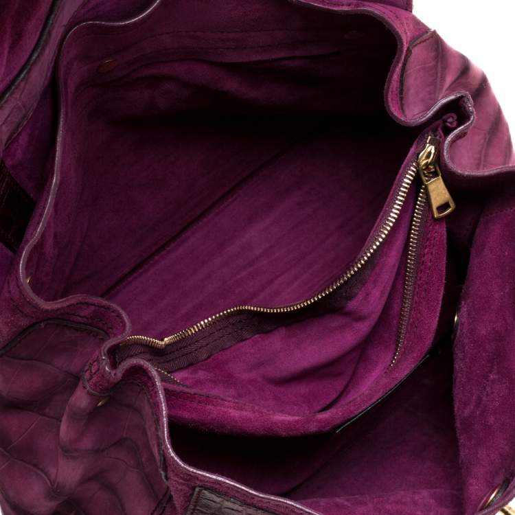 Pre Owned Saint Laurent Magenta Croc Embossed Nubuck Leather and Suede Medium Muse Two Bag