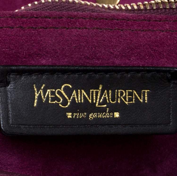 Pre Owned Saint Laurent Magenta Croc Embossed Nubuck Leather and Suede Medium Muse Two Bag