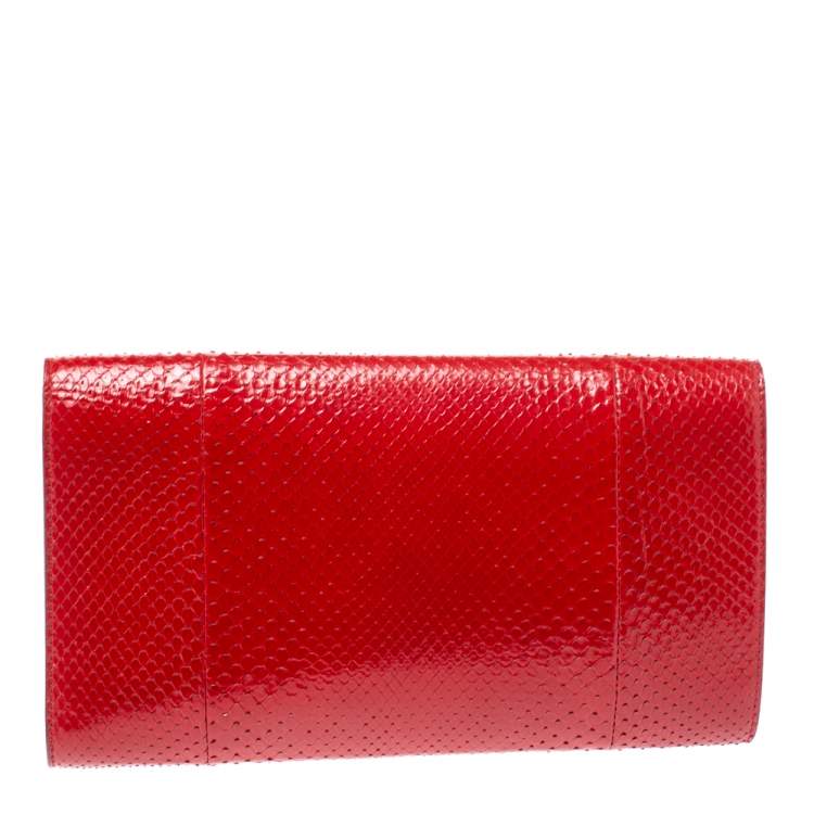 Pre Owned Yves Saint Laurent Red Python Belle De Jour Flap Clutch