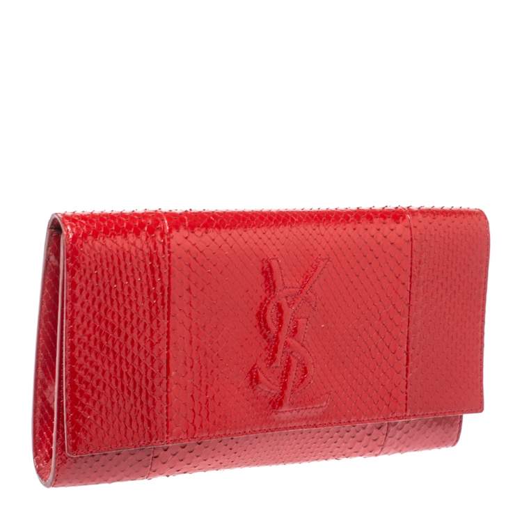 Pre Owned Yves Saint Laurent Red Python Belle De Jour Flap Clutch