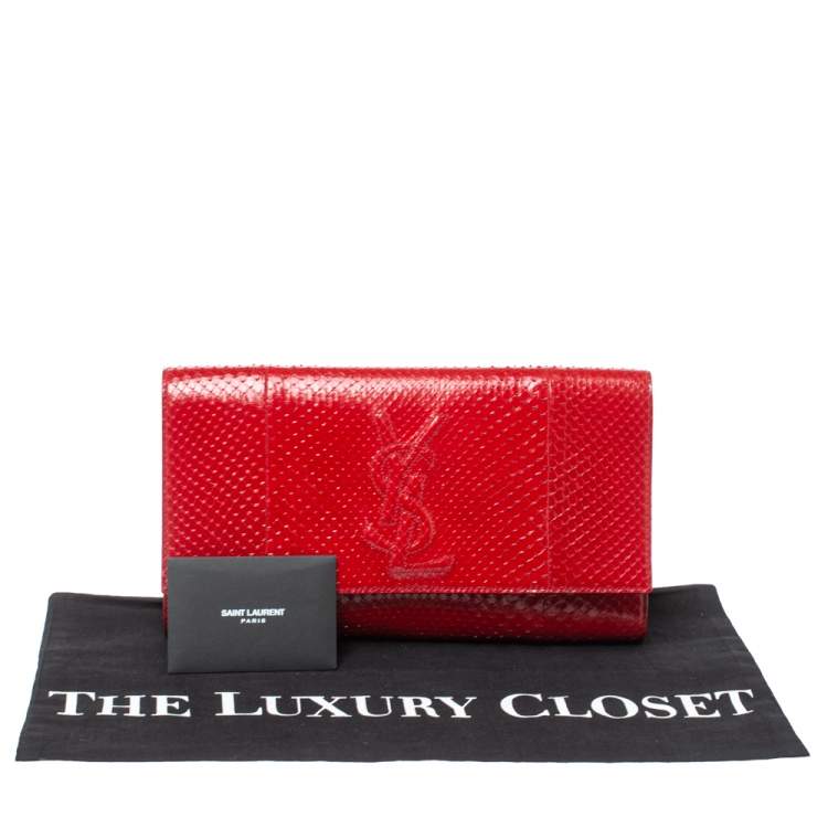 Pre Owned Yves Saint Laurent Red Python Belle De Jour Flap Clutch