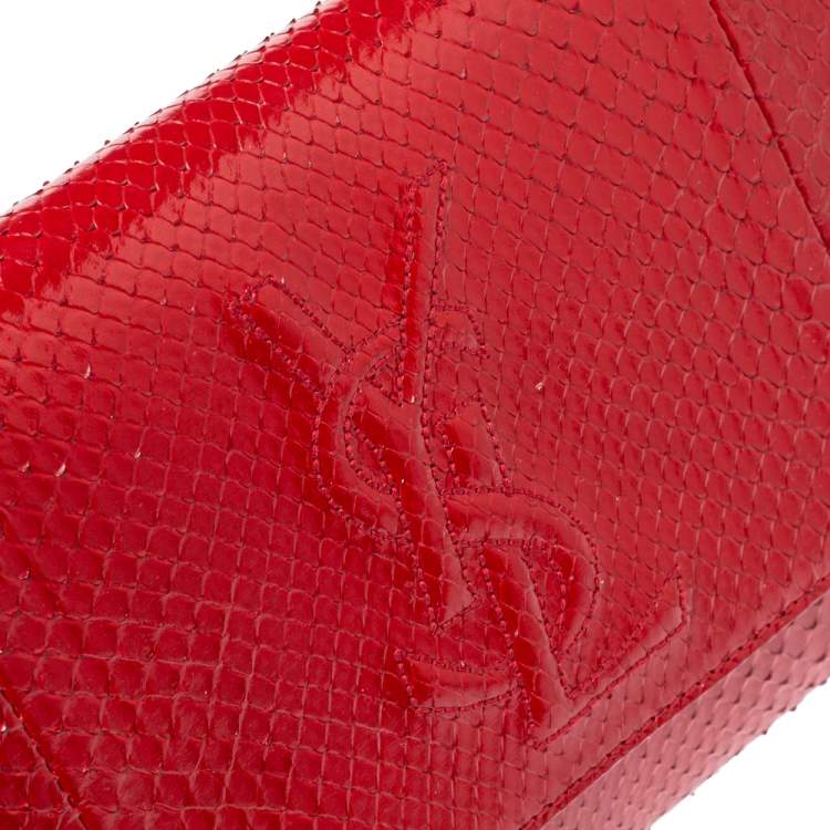 Pre Owned Yves Saint Laurent Red Python Belle De Jour Flap Clutch