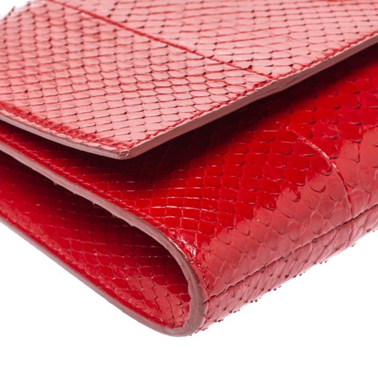 Pre Owned Yves Saint Laurent Red Python Belle De Jour Flap Clutch